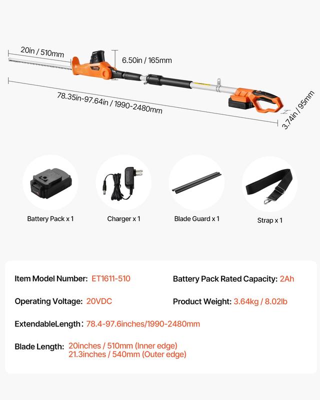VEVOR Cordless Power Hedge Trimmer